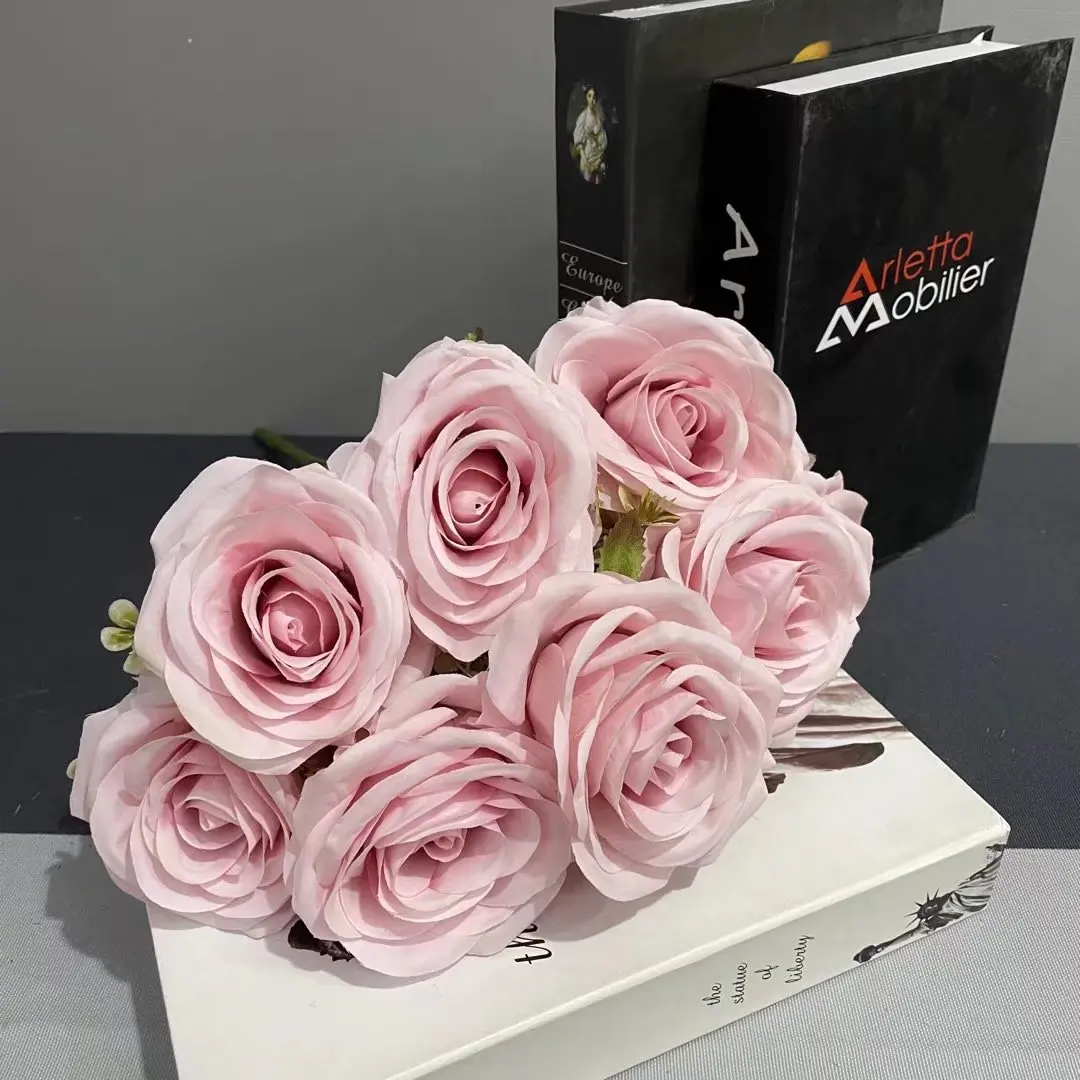 Beautiful bunch of flowers photo Rose artificial Flower Bunch Silk Customization New Rose Bouquet Flower Single Piece