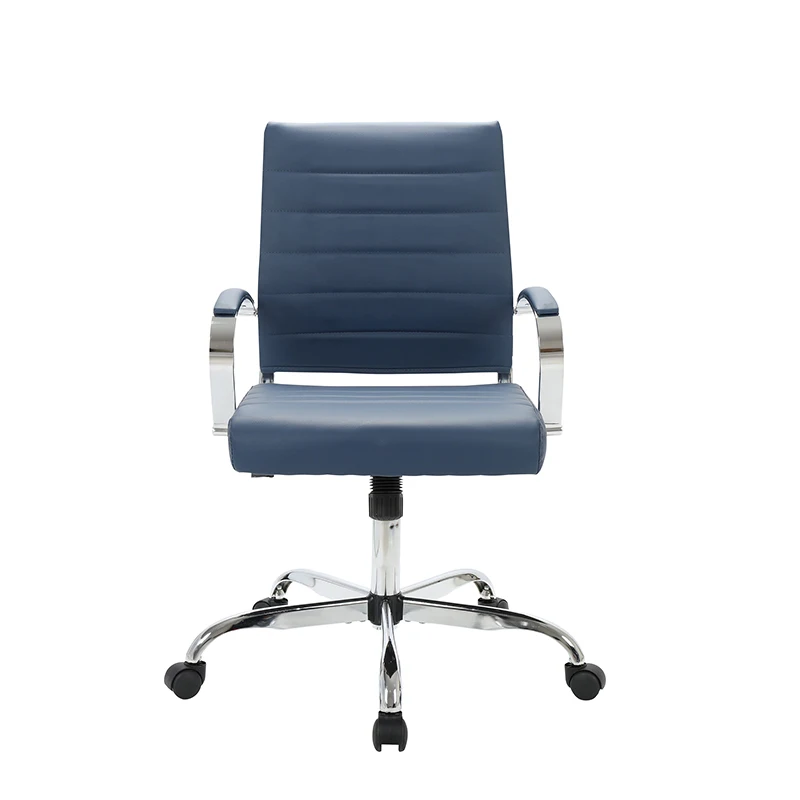 Blue PU Leather Executive Chair Furniture Chromed Metal Frame Swivel Office Chair