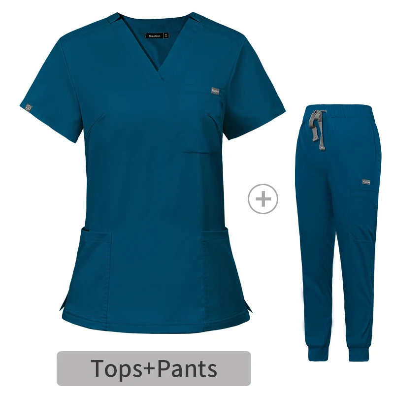 Custom Scrubs Hospital Uniforms Medic Scrubs Nurse Short Sleeve Top Joggers Scrubs Suit Spa Wear Stretch Slim Fit Nurse Uniform