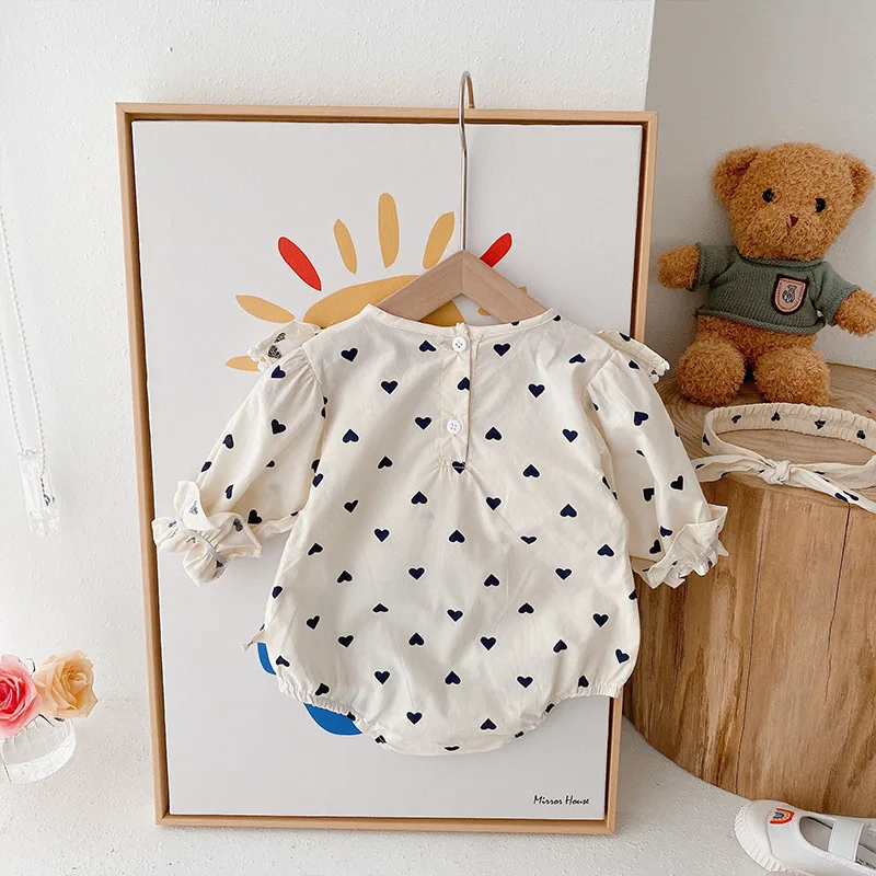 Wholesale Print Ali X Press Depuy S-rom Infant Baby Clothes Polka Dot Girl Jumpsuit Ruffle Rompers Long Sleeve Cotton Bodysuit