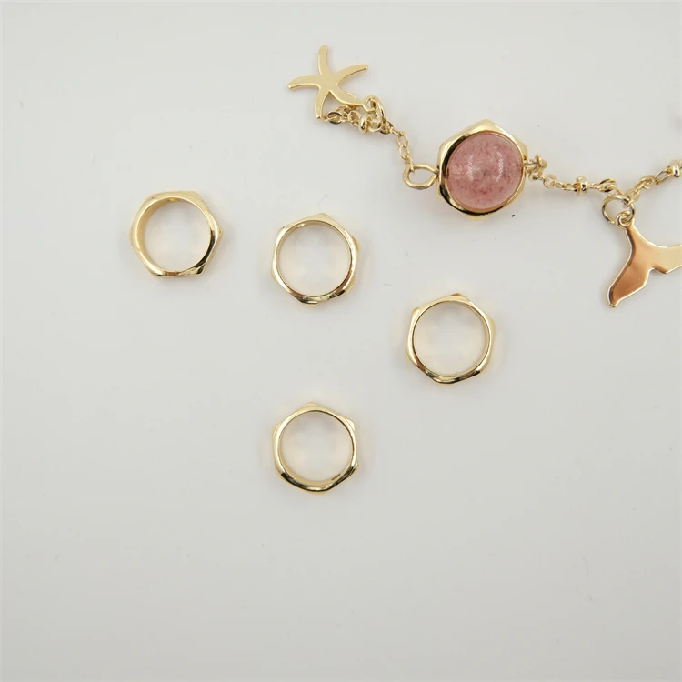 Split rings for jewelry DIY jewellery making materials 18k gold plated brass can threading hexagon Jump rings