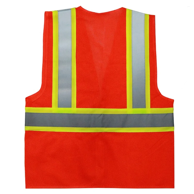 CE EN 471 Class 2 Custom logo Road Safety Red High Visibility Reflective Tape Multiple Pockets Reflective Safety Vest