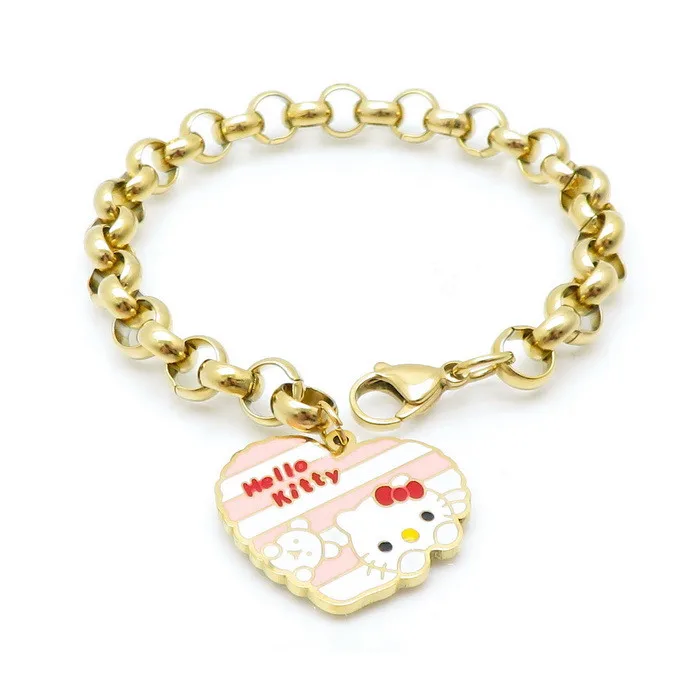 Cat fashion Women Stainless Steel Women Jewelry Joyeria Gift Bangle  bracelet Sample Design Hello Kitty Bracelet link Chain