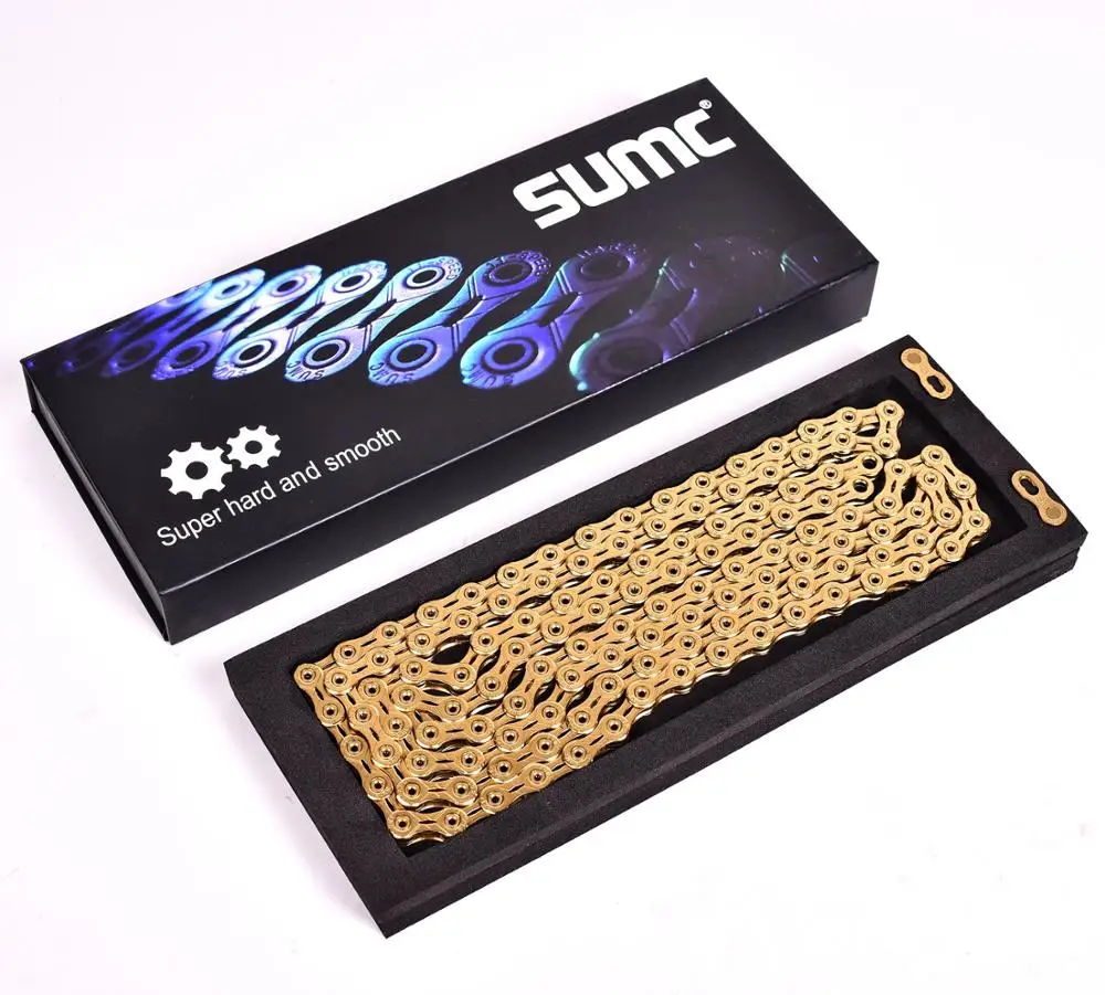 SUMC Mountain Bike Gold chain 12Speed Bicycle Chain EL SL road bike chain  126L with Missing Link for Bicycle Parts