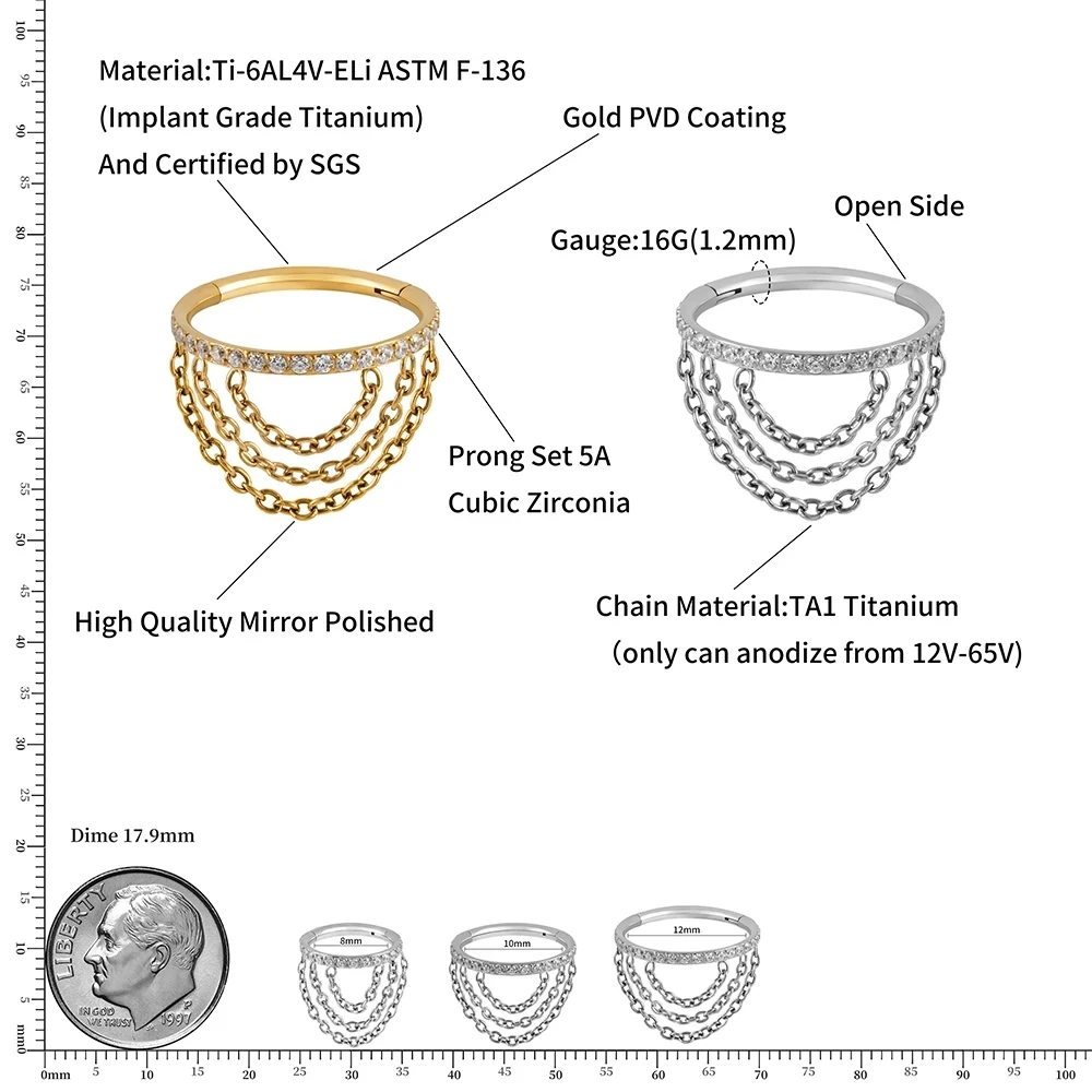 Gaby astm f136 d shaped piercing de titanio 14k gold clicker opal golden nose ring horse shoe septum  titanium piercing jewelry