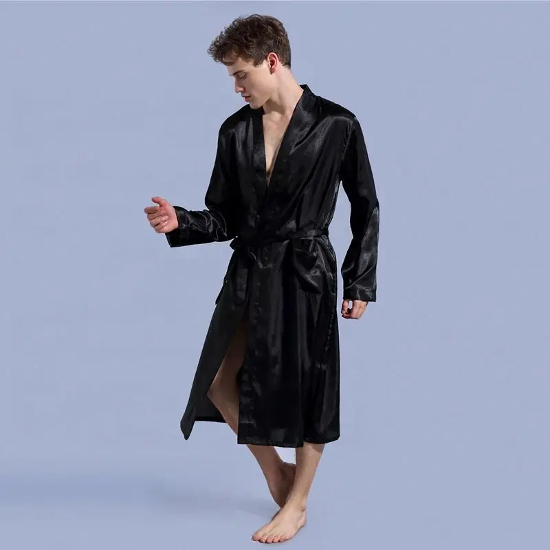 X2440 Wholesale Sexy Gifts Robe for Men Luxury Custom Logo Men Bath Robe Soft Satin Kimono Robe for Wholesaler