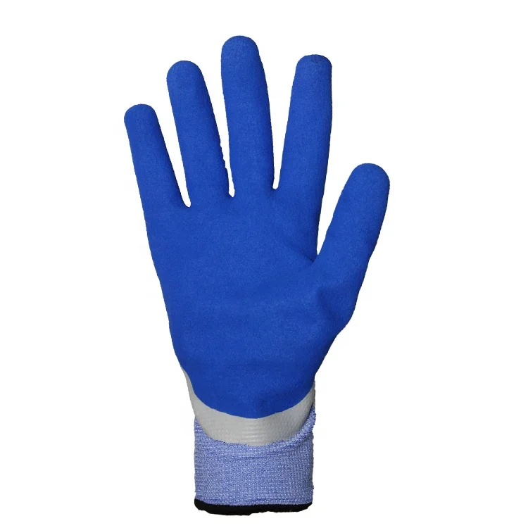 Polyester and Spandex 3/4 Dipped with Sandy Latex Palm Winter Thermal Work Gloves for Cold with Acrylic Liner