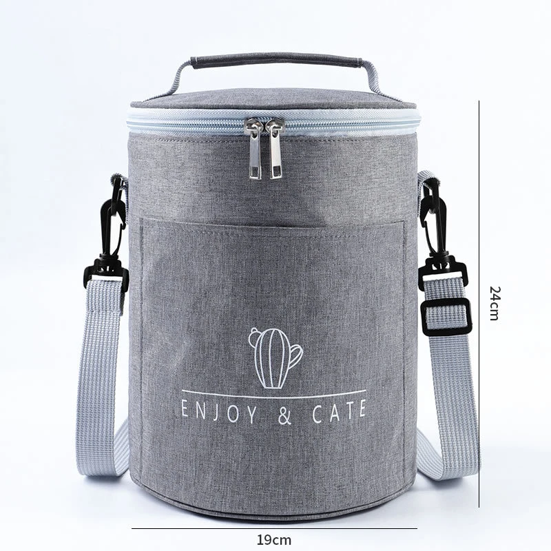 Hot Sale Portable Grey Insulated Aluminum Waterproof Food Ice Cooler Round Foil Kids For School Thermal Lunch Bag