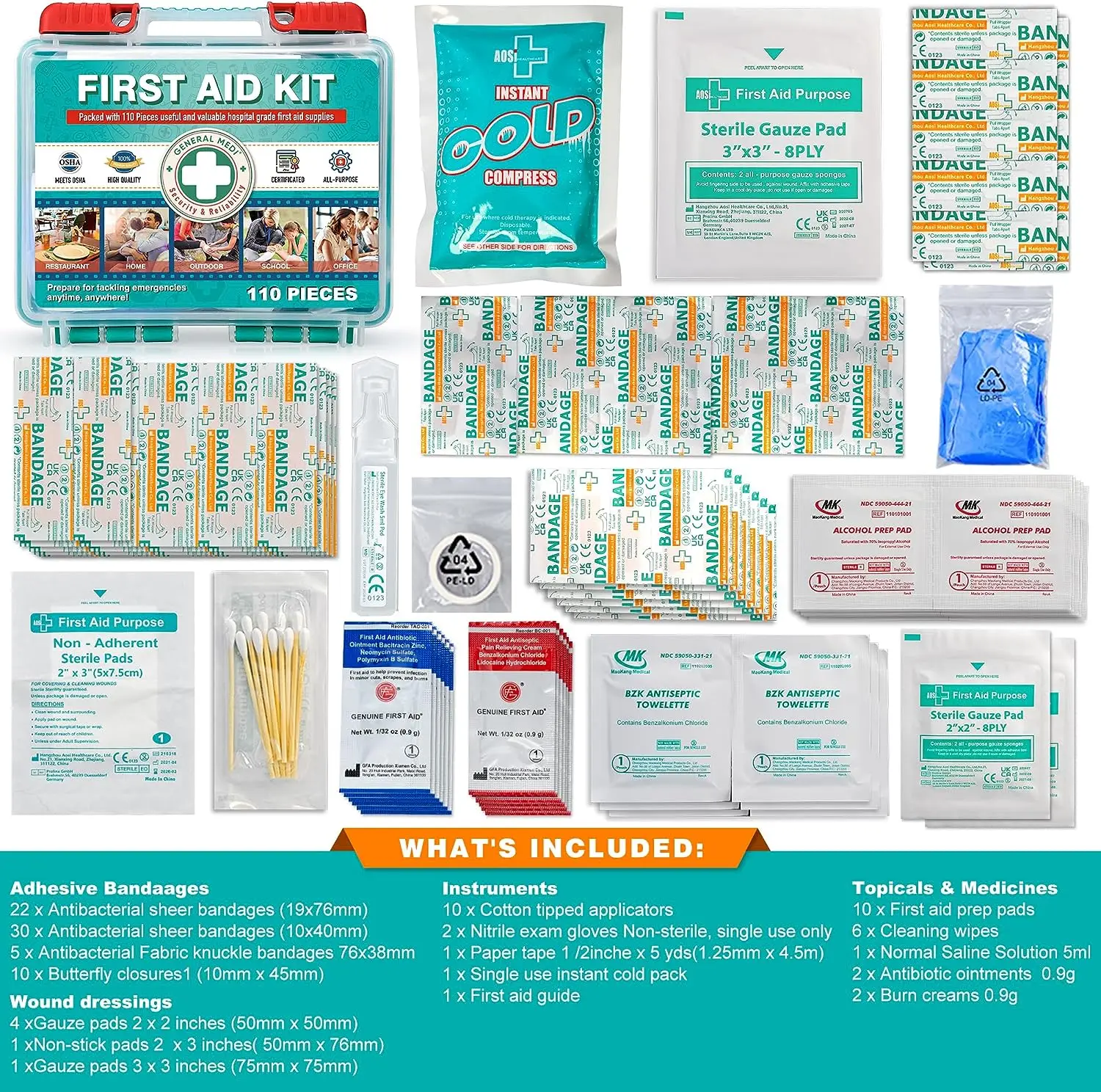 Mini Light New Type 110 Pieces Hard Case Box First Aid Kit First Aid Box Plastic For Travel Home Office And School