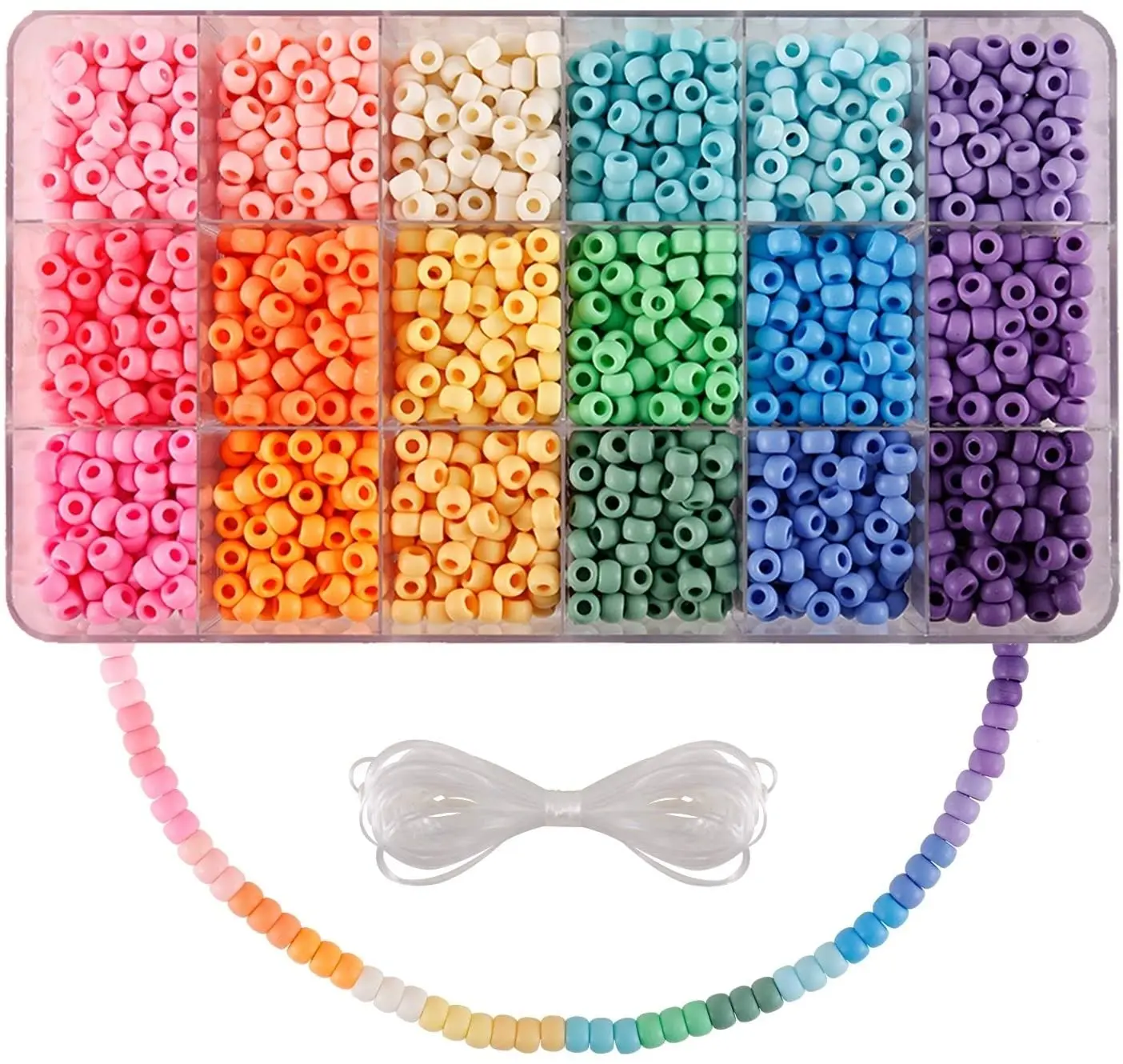 2600 pcs Pony Beads Kit Opaque Matte Rainbow Plastic Craft Multicolor Pony Beads with Elastic String and Storage