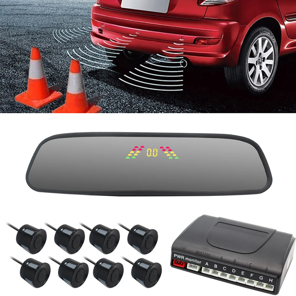 Wholesale Car Parking Sensor Mirror Monitor LCD Display With 8 Sensors 22mm Reverse Backup Assistance Radar Parking System