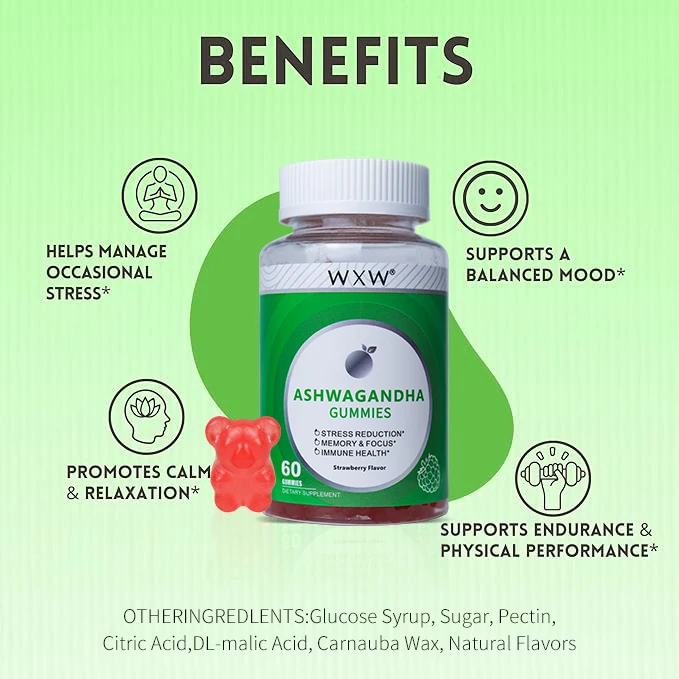 WXW Stock Shilajit Ashwagandha Balance Mood Gummies Ashwagandha & Vitamin d Gummy - Mixed Ashwagandha Gummies with Turmeric