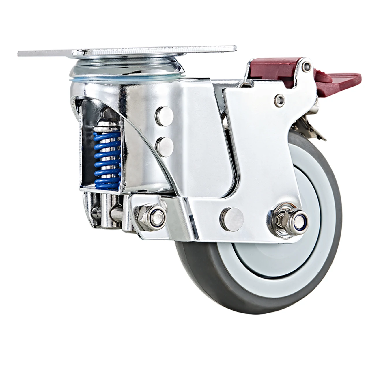 Zhongshan Caster High Quality 4 Inch Fixed/Swivel Plate Non Slip TPR Wheel Spring Loaded Shock Absorbing Caster Wheel 100mm