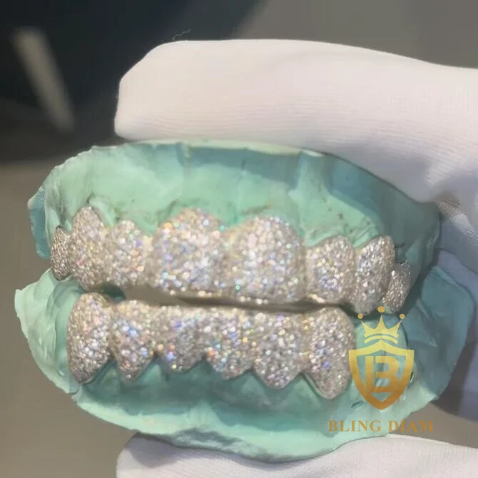 Бижутерия в стиле хип-хоп блестит 8 верхних и нижних VVS Moissanite Grillz 925 серебро рэппер зубная решетка тест с бриллиантами