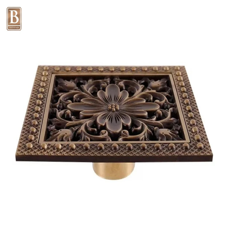 Bathroom Accessories 6 Inch Antique Concealed Square Anti-odor Bathroom Brass Floor Drain Cover