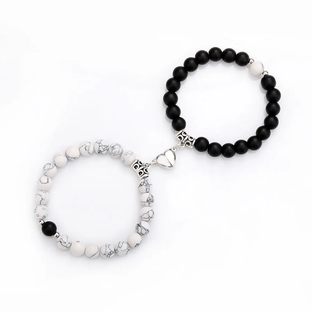 2021 Fashion 2pcs/set Natural Stone Beads Yoga Bracelet For Lovers Distance Magnet Couple Bracelets Friendship Jewelry