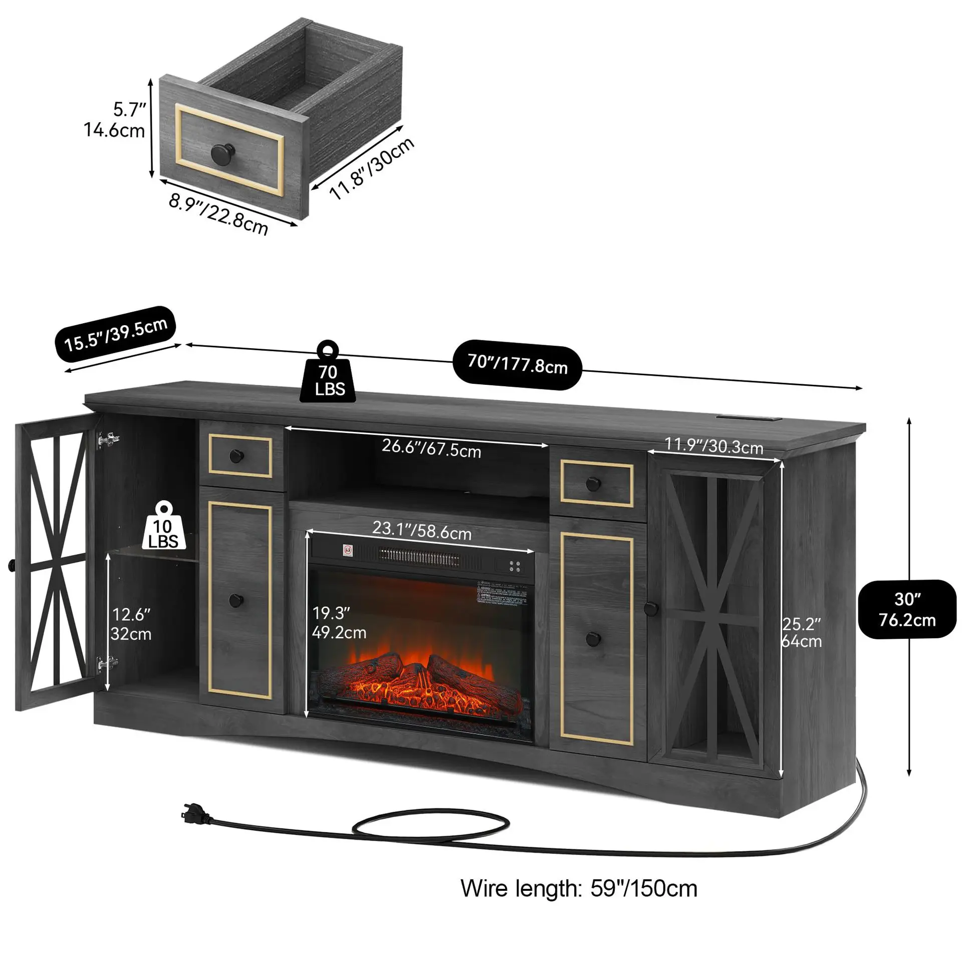 Living Room Furniture Modern Wood Particle Board Table Wall Decorative Unit TV Stand Cabinet with Fireplace without Heating