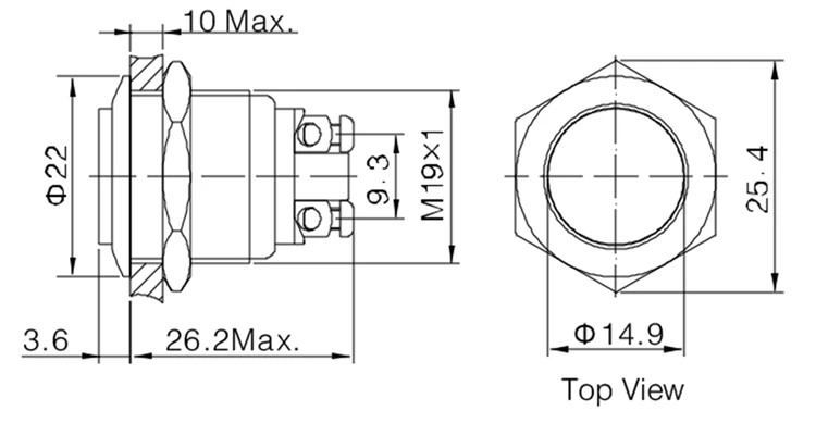 ONPOW 19mm spst push button Switch (GQ19H-10/S) CE, RoHS