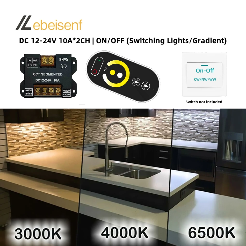 Двухцветный светодиодный контроллер 20А DC 12 В 24 двухцветная температура PWM сигнал Диммер с радиочастотным сенсорным пультом дистанционного управления для 5050 CCT