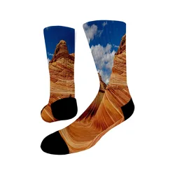 Kangyi High Quality Custom Printing Tourist Attractions Polyester Cotton Sports Socks