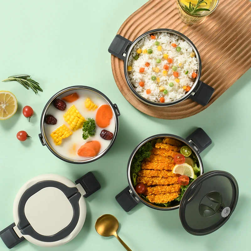 Красочный двухсторонний Ланч-бокс из нержавеющей стали Bento Штабелируемый круглый контейнер для еды с обогреваемым контейнером и удобной ручкой