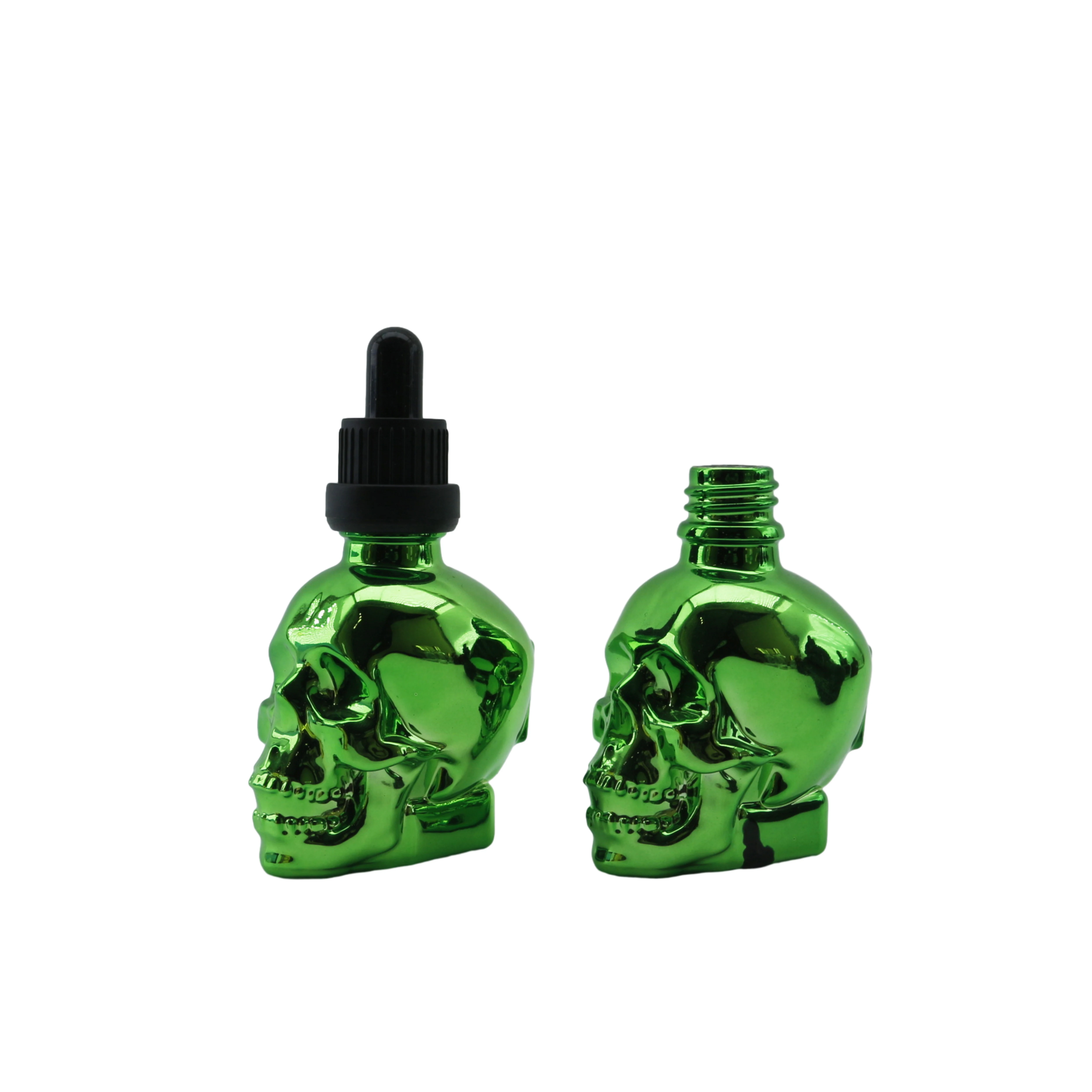 Gold Sliver Green Rose Gold  perfume 15ml 30ml 60ml skull head glass skull 1oz glass beard oil dropper bottle DDD888