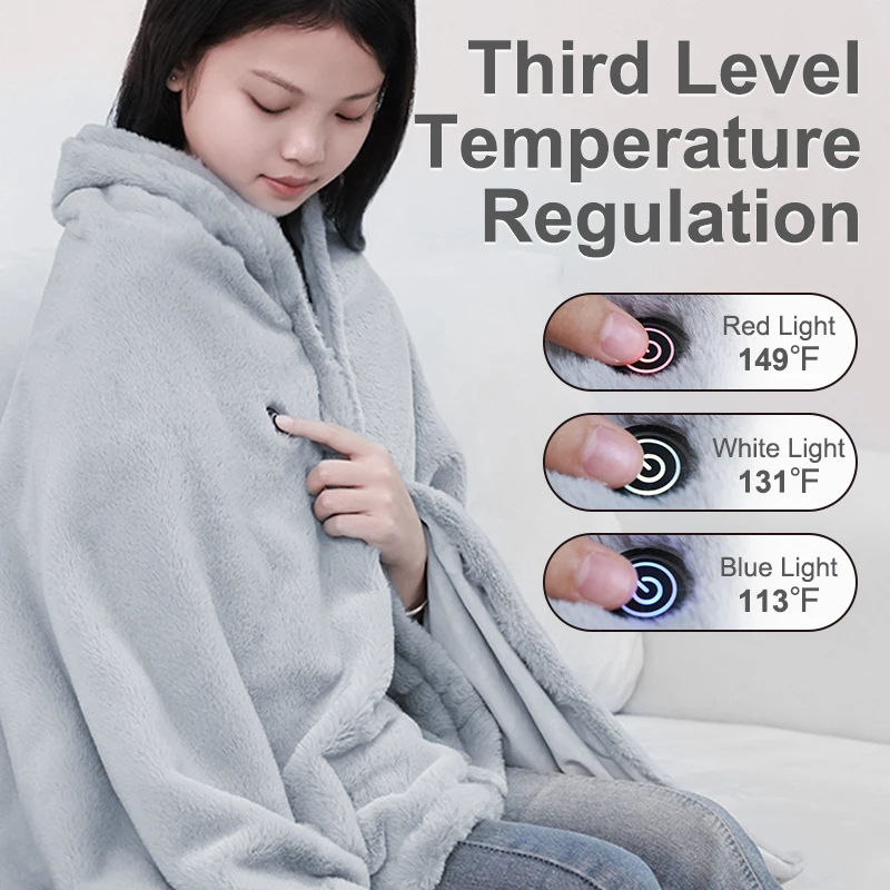 USB Powered Heating Blanket Portable Wireless Heated Throw Poncho Wrap Electric Wearable Heating Shoulder Wrap Washable