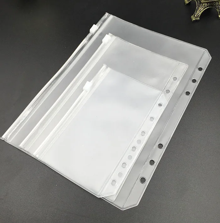 
Plastic A4 A5 A6 A7 File Holders Sheet 6 Holes Transparent PVC Filing Binder Folder Loose Leaf Pouch with Zipper Lock 