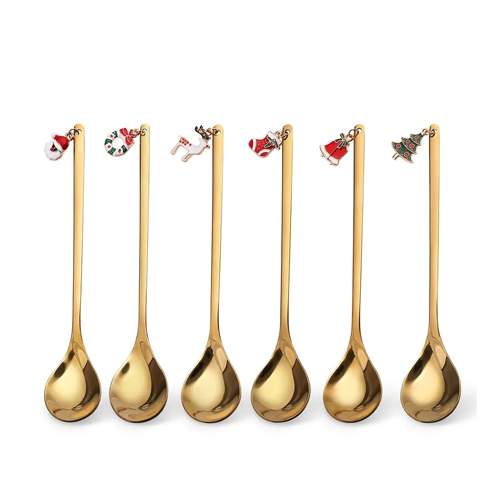 Professional manufacture Christmas tableware santa elk doll dessert spoons fork set