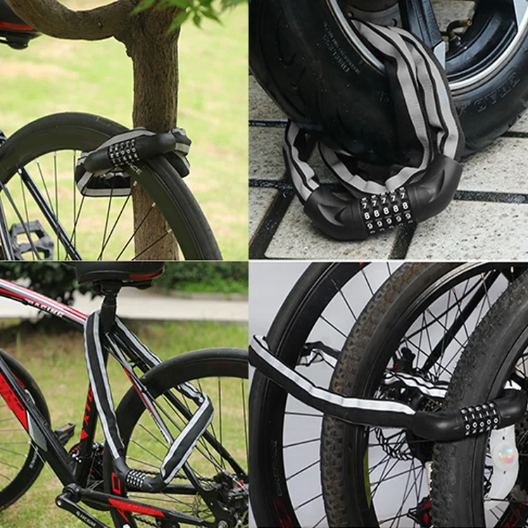 Bike Lock Heavy Duty Security Anti-Theft Bicycle Chain Lock with Reflective Strips with 5digit combination lcok