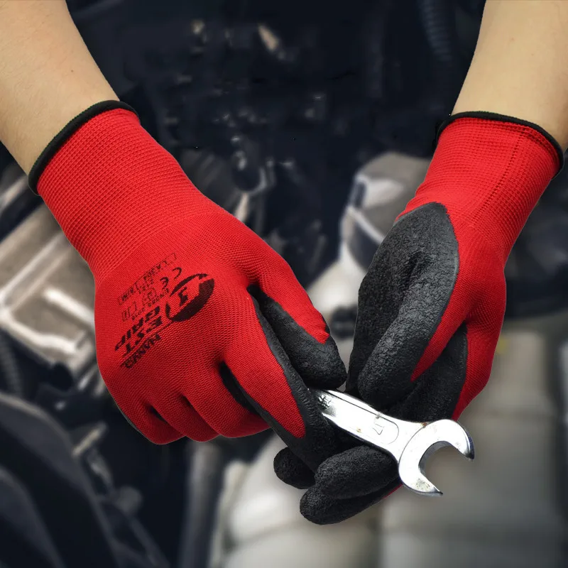 
Latex palm coated grip polyester lining rubber covered work gloves 