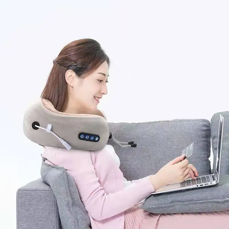 Shiatsu deep tissue vibrating electric wireless rechargeable neck massager U shape travel car relaxation heated massager pillow