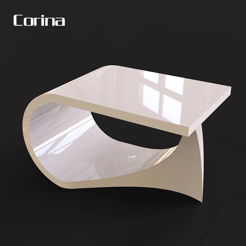 2020 New coming design curved solid surface Artificial stone white modern home office desk