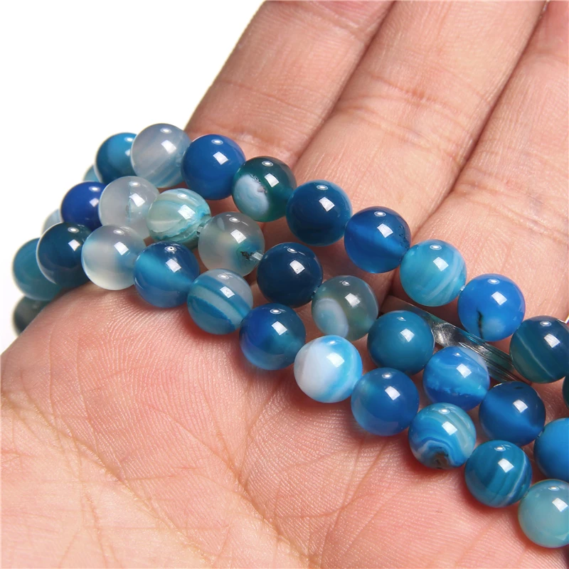 Natural Blue Green Red Yellow Purple Smooth Stripe Agates Stone Beads Round Loose 4 6 8 10 12 MM Agates Beads For Jewelry