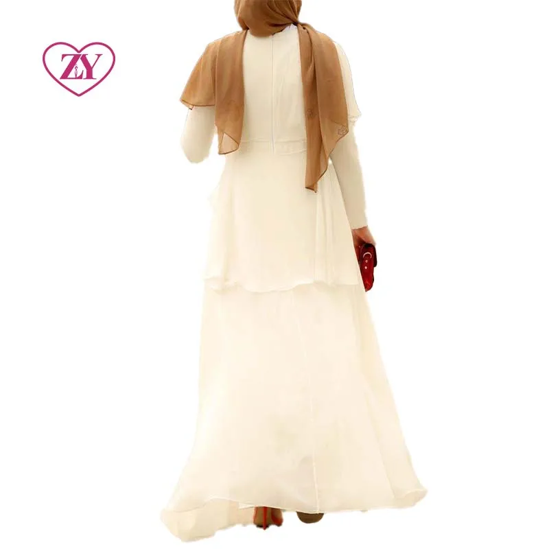 White Muslim Jumpsuit Easy-wearing with Waist Belt Embellished Stones Modest Islamic Attire Gown Abaya Hijab Dresses Not Lined