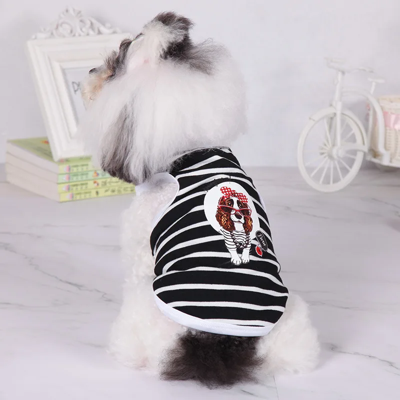 Spring summer striped cartoon printing sunscreen comfortable thin section breathable pet puppy vest dog cat clothes wholesale