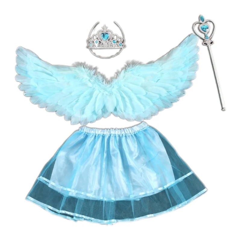 Girls Tulle Tutu Skirt Angel Wings Headband Fairy Magic Wand Suit Girl Princess Party Costume Decoration