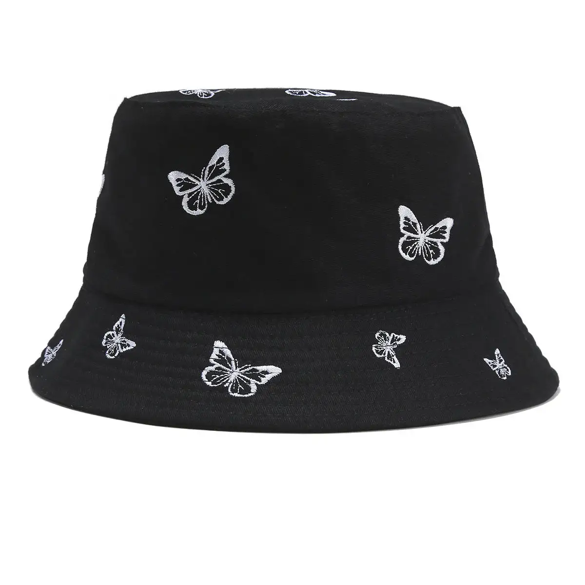 Custom Print Butterfly Embroidery Fisherman Hat Premium Cotton Wide Brim Bucket Hats With Custom Logo Hijab