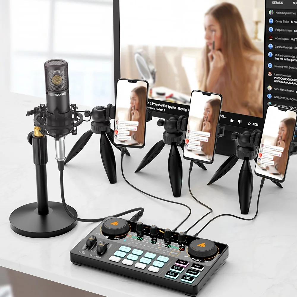  MAONOCASTER AM200S4 USB Звуковая карта для студийной записи с 25 мм XLR конденсаторный микрофон комплект прямой