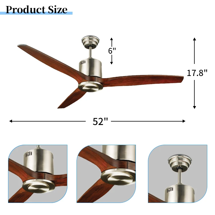 Wholesale Household Remote Control 3 Wood Blades Energy Saving Silent Modern Ceiling Fan Without Light