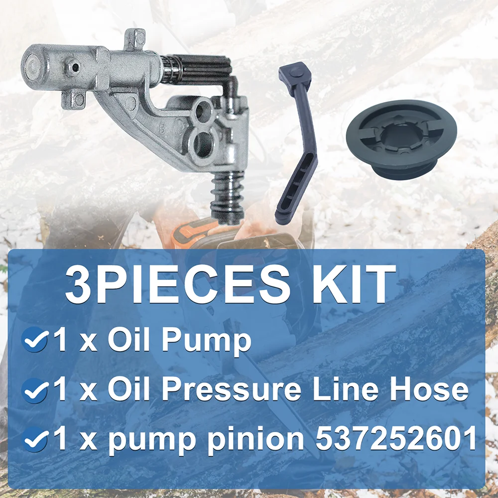 Oil Pump Pressure Line Kit with Pump PIinion for Husqvarna 455 Rancher 455E 460 Chainsaw Replace 544180104 537261501