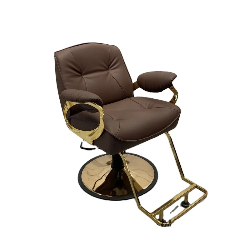 Noble luxury small barber chair with gold-plated design, the best leather with inverted back design