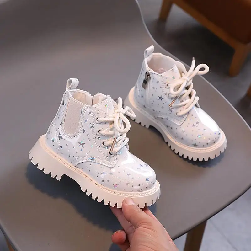 Star Pattern Fashion Kid Short Boots Girl British Style Child Shoe Ankle PU Leather Boot Autumn Winter Waterproof Shoe Boot