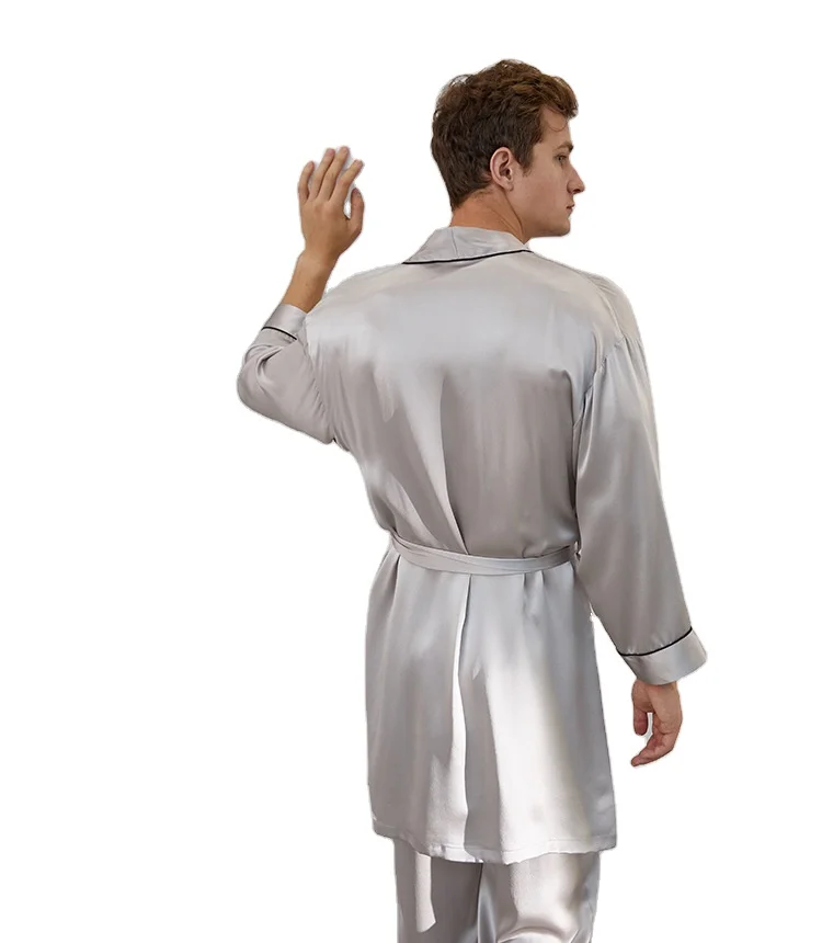 
Hot Sale High Quality 6a Silk Pajamas Night Wear Robe and Pajamas Sets For Men Long Sleeve Summer 