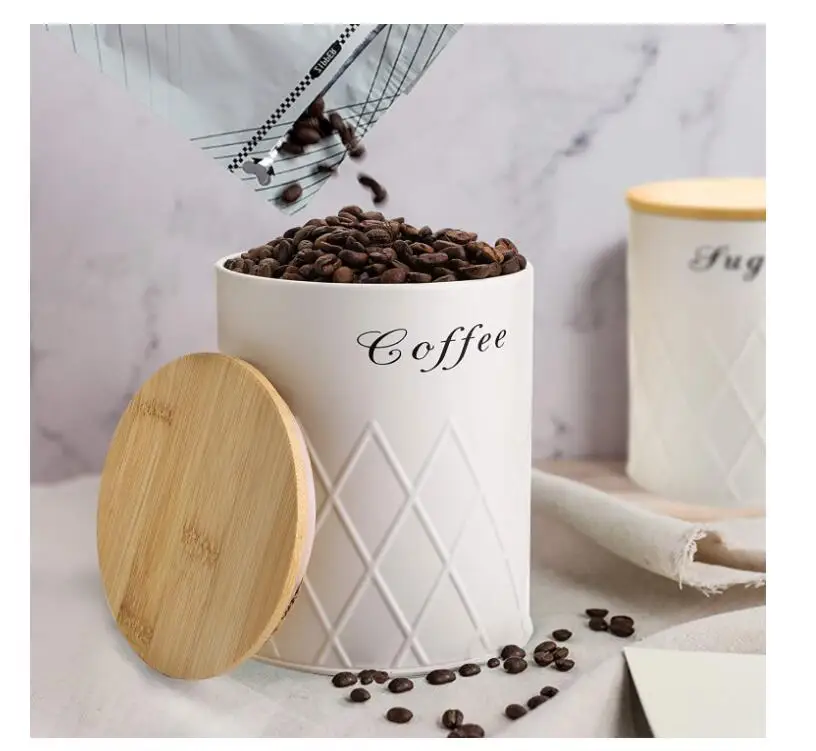 3 Pack Kitchen Canister Set Coffee Sugar and Tea Storage Container Jars with Bamboo Lids