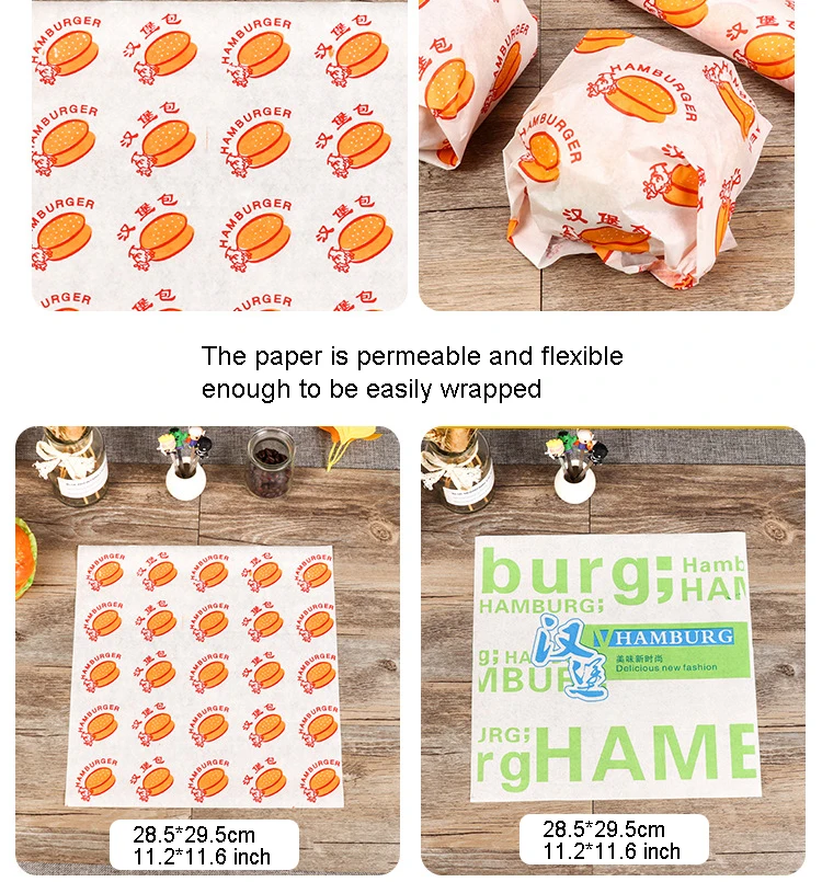 Sandwich Packaging Hamburger Greseproof Paper Burger Wrapping Paper Customized Printed Logo Burger Paper