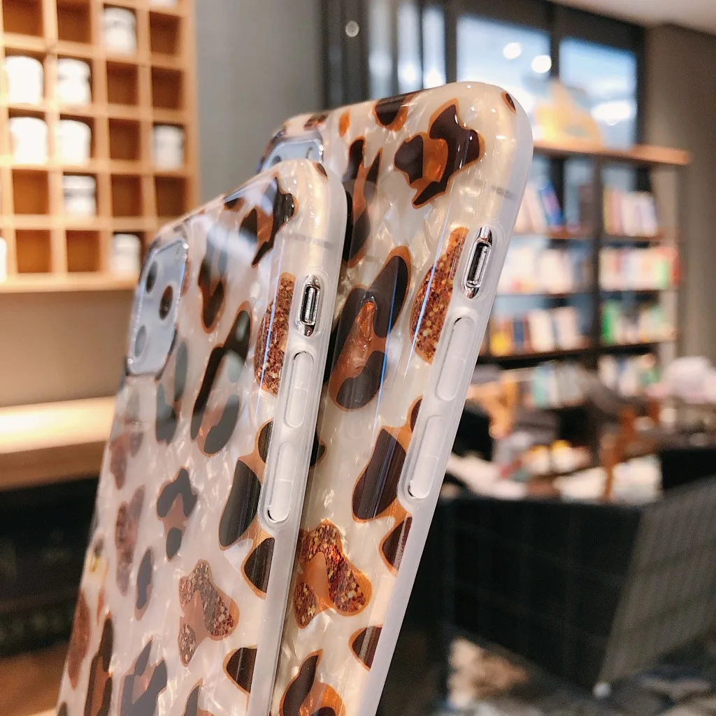 Chic Shell Case Cover for iPhone 13 12 7 8 Plus X XS Max Golden Leopard Phone Case for iPhone 11 Pro Max Cases Leopard