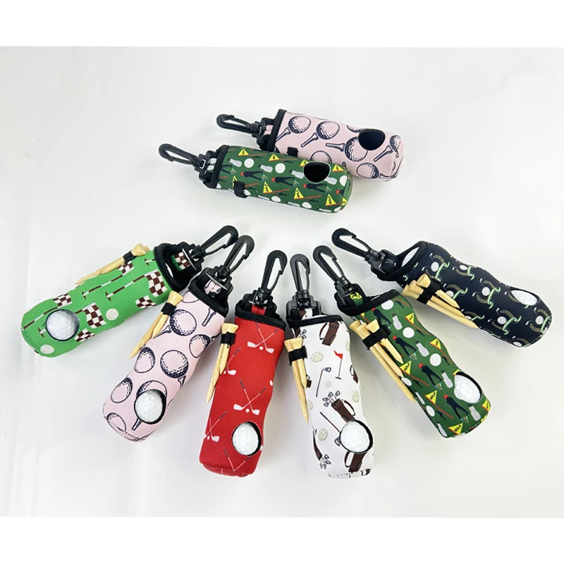 Neoprene Golf Bag Accessory Ball Pouch with Tee Holder Keychain Belt Clip and Hook-Golf Gifts