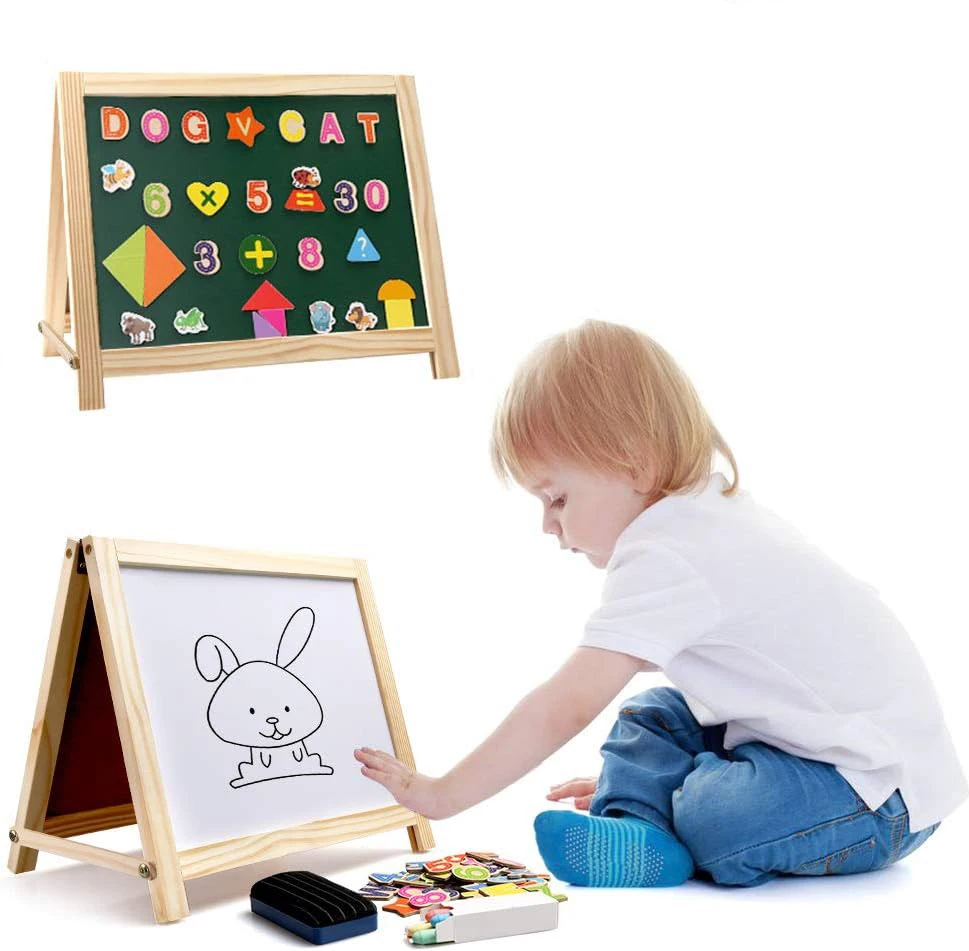 Education Toys Wooden Art Easel Magnetic Whiteboard Tabletop Drawing Board for Kids
