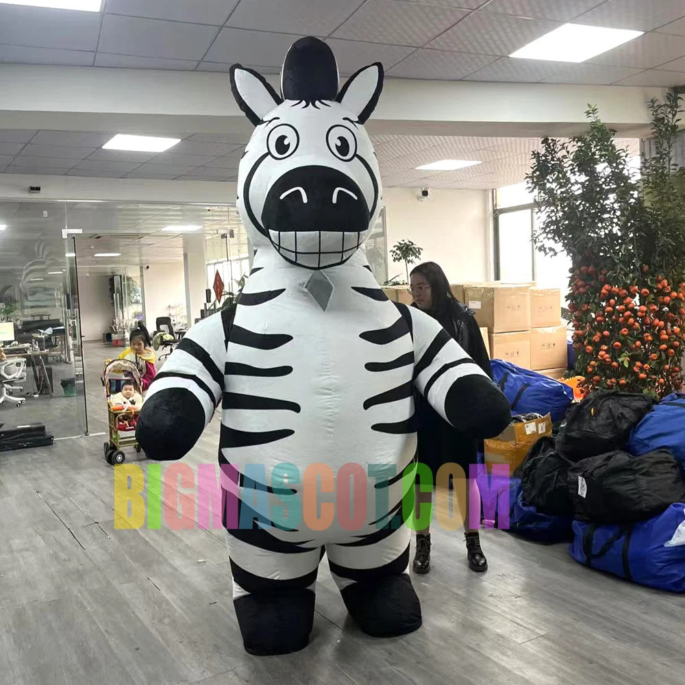 Unisex Inflatable Plush Zebra Mascot Costume Adult Party Performance Dress Cartoon Animal Cosplay Advertising Lovely Blow-Up